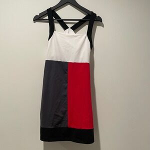 Y2K Color Block Mini Dress XS Square Neck Sleeveless Sporty